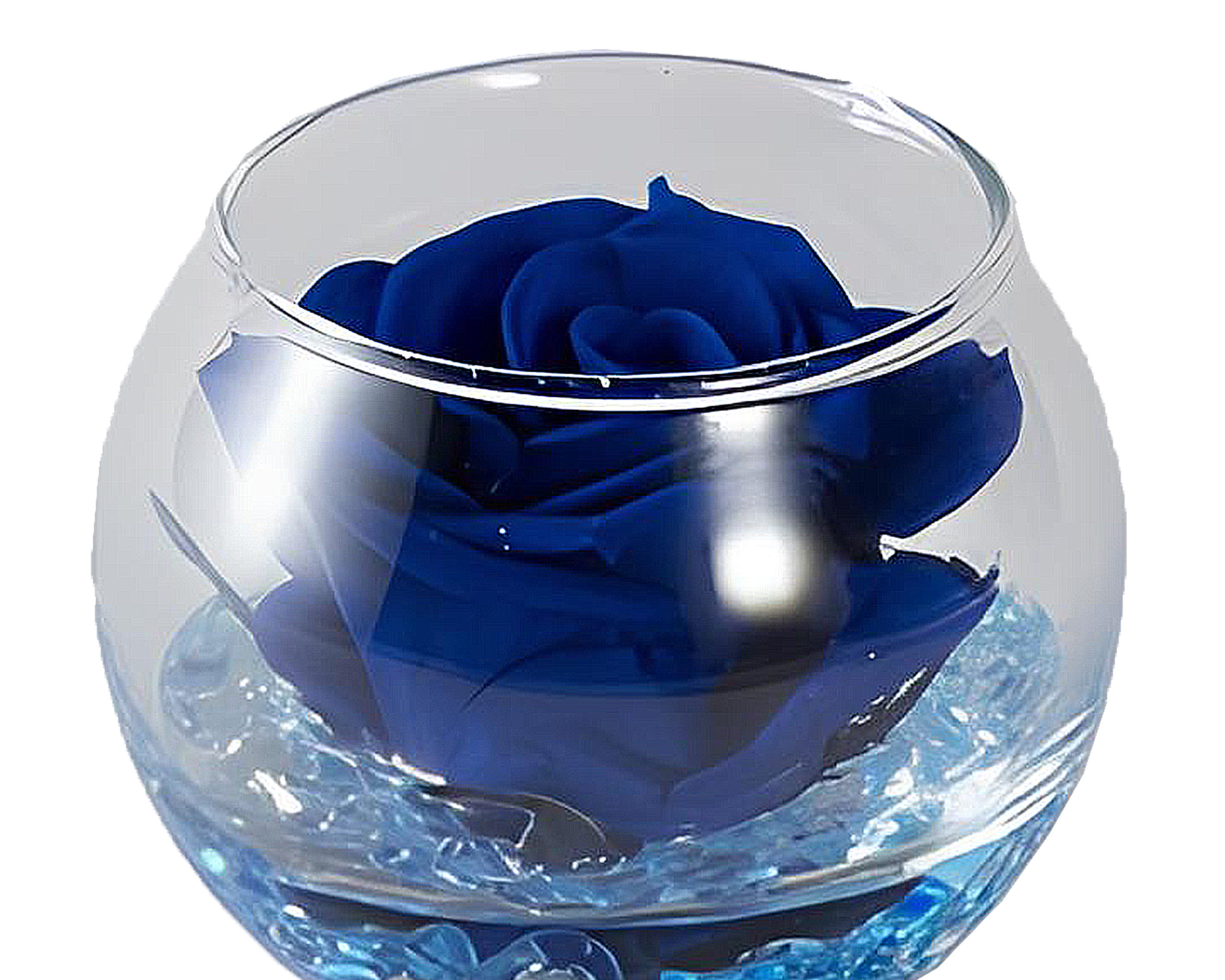 Boccia Rosa Cherie Profumate con Gocce e Packaging Blu D6cm in Vetro - immagine 2