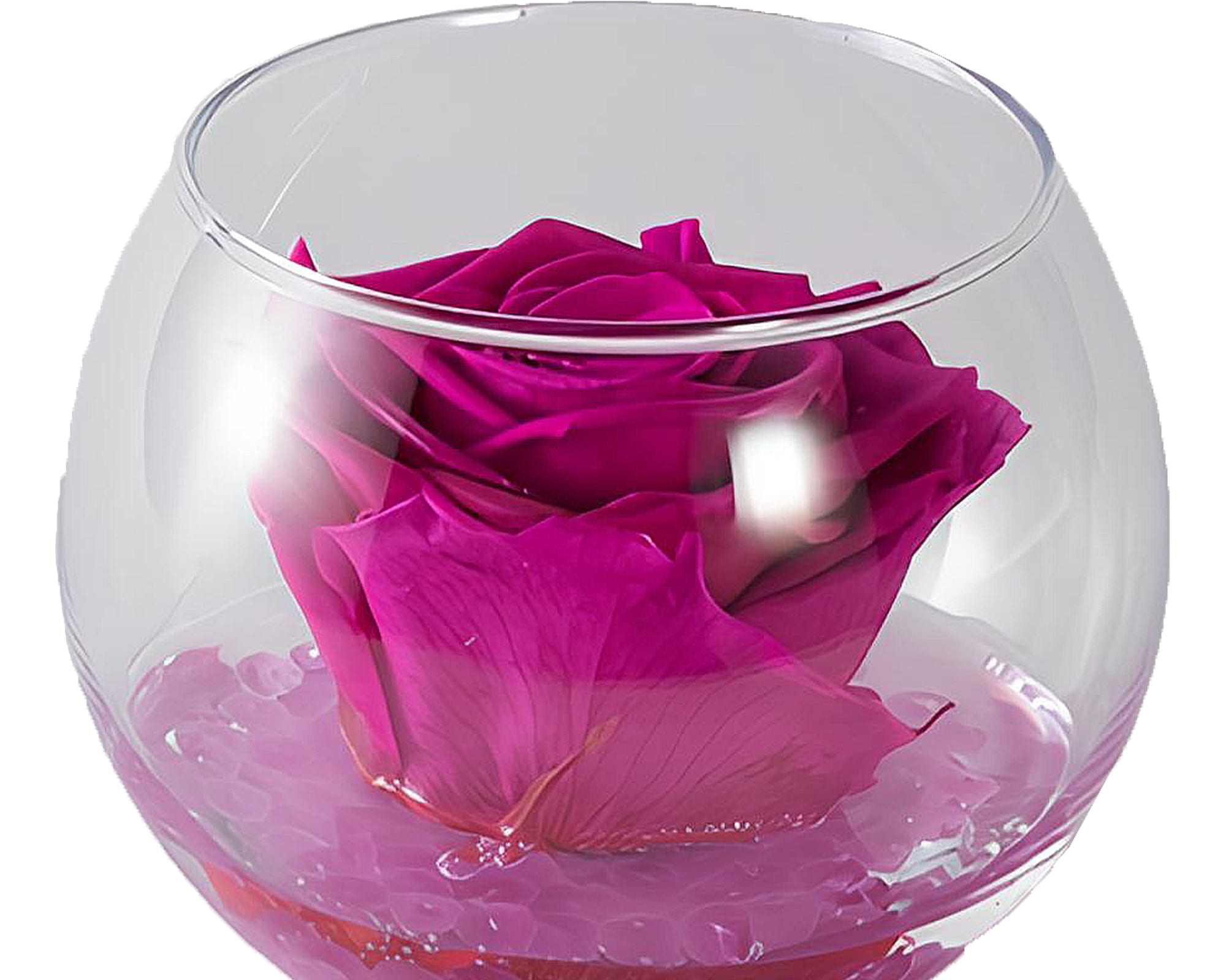 Boccia Rosa Cherie Profumate con Gocce e Packaging Fucsia D6cm in Vetro - immagine 2