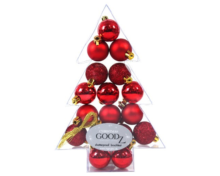 Box albero mix rosso 17 sfere 45 mm