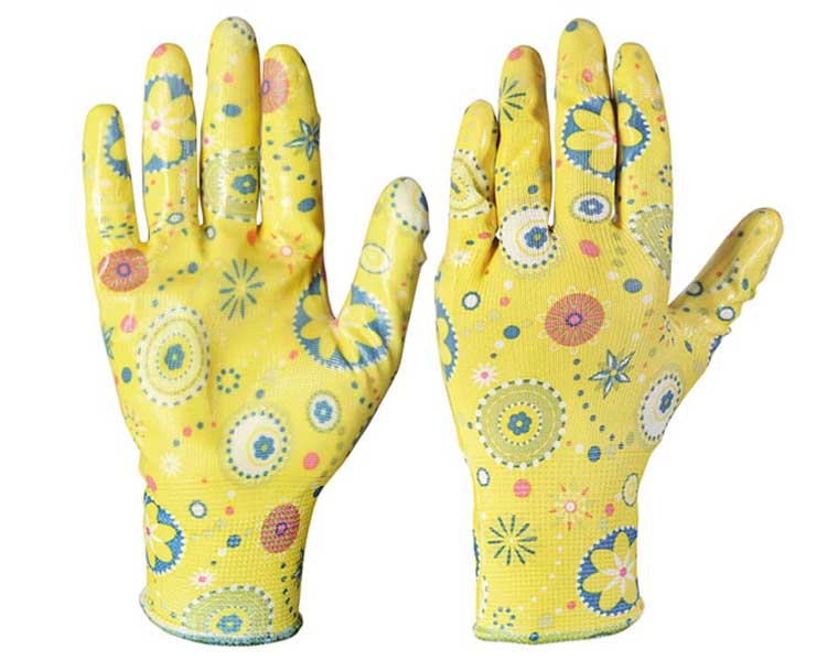 Guanti Fantasia Ggialli da Giardino in Poliestere e Nitrile