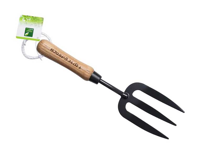 Mini Forca da Giardino con Manico in Legno e Acciaio