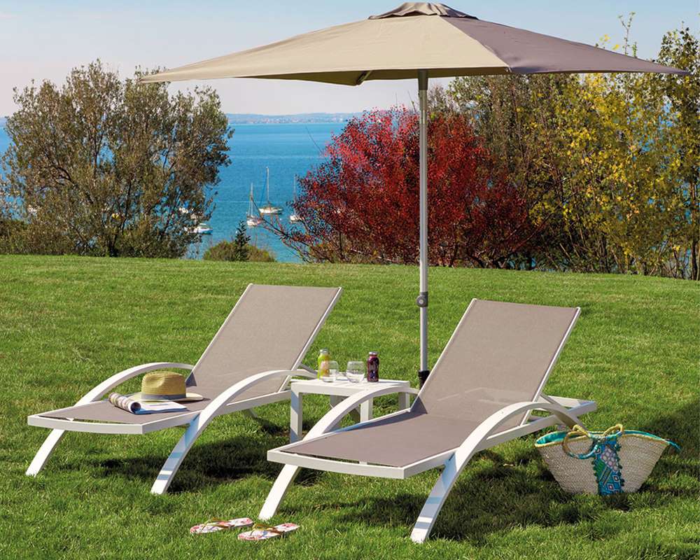 Lettino Best alluminio bianco textilene taupe - immagine 2