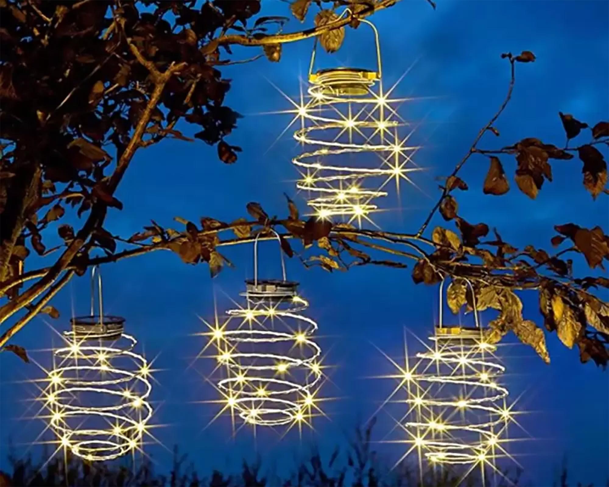Lanterna spirale LED ad energia solare luce calda bianca rame