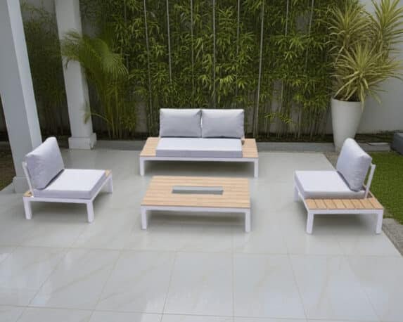 Set 4 Pz Salotto Babylon con Cuscini in Alluminio e Polywood