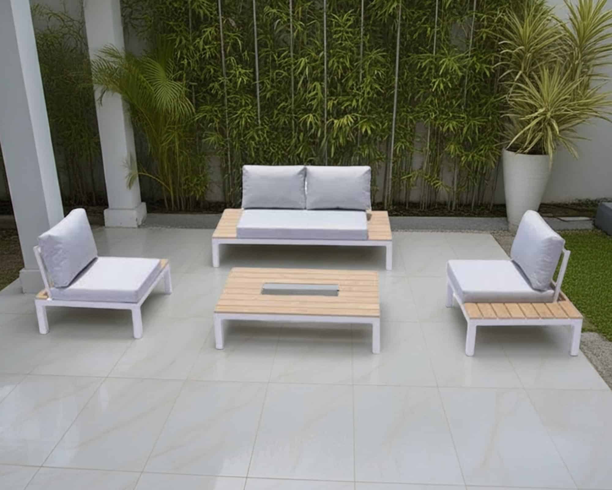 Set 4 Pz Salotto Babylon con Cuscini in Alluminio e Polywood