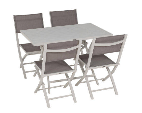 Set tavolo shelly 4 sedie bianco alluminio