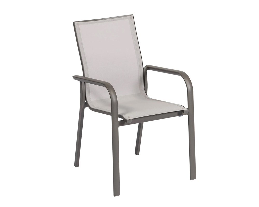 Set Pranzo Tavolo Stone Champagne 220x100 + 4 Poltrone Stone Champagne in Alluminio e Textilene - immagine 4