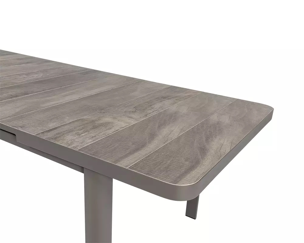 Set Pranzo Tavolo Stone Champagne 220x100 + 4 Poltrone Stone Champagne in Alluminio e Textilene - immagine 5