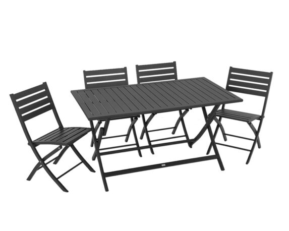 Set 5 Pz Tavolo Winny + Sedie In Alluminio Antracite
