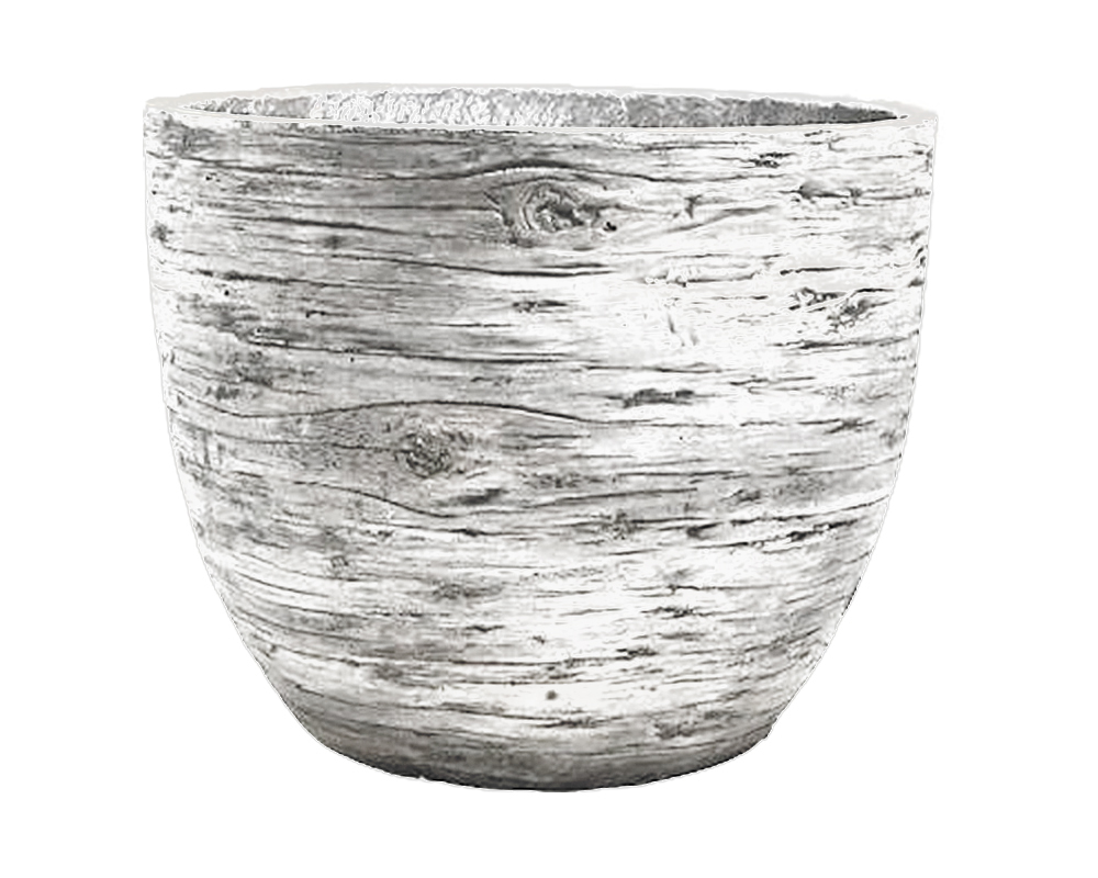 Vaso Tondo Effetto Legno Bianco D49cm in Cemento