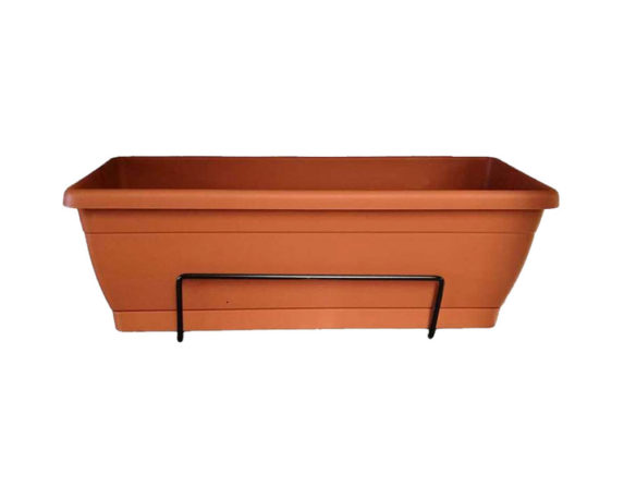 Cassetta Roxanne con Sottovaso e Supporto 50cm Terracotta in Plastica e Ferro