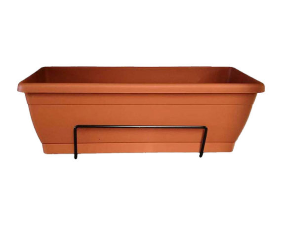 Cassetta Roxanne con Sottovaso e Supporto 60cm Terracotta in Plastica e Ferro