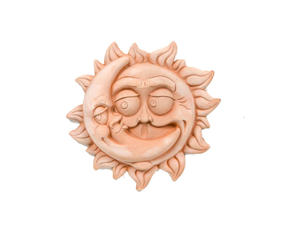 figura in terracotta sole e luna jolly corino bruna decorativi giaridno arredo decorazioni