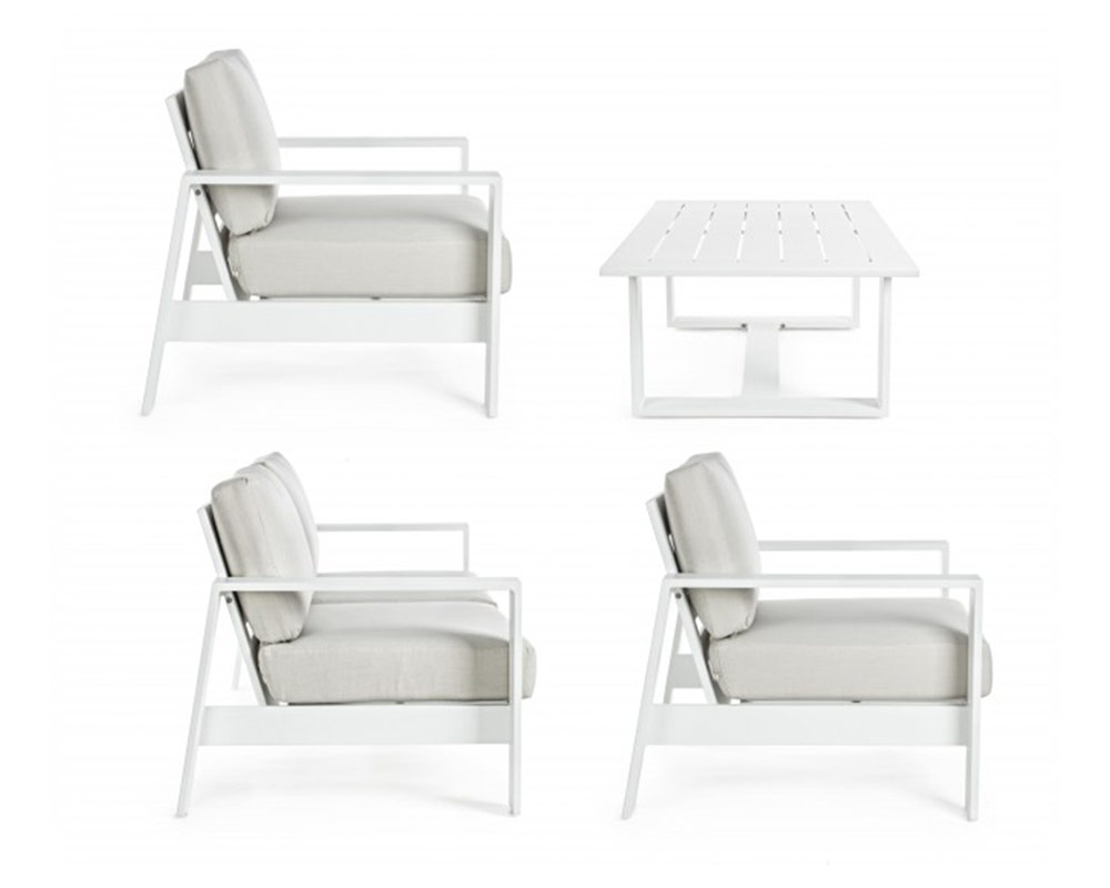 Set 4 Pz Salotto Atlantic con Cuscini Bianco e Tortora in Alluminio e Poliestere - immagine 4