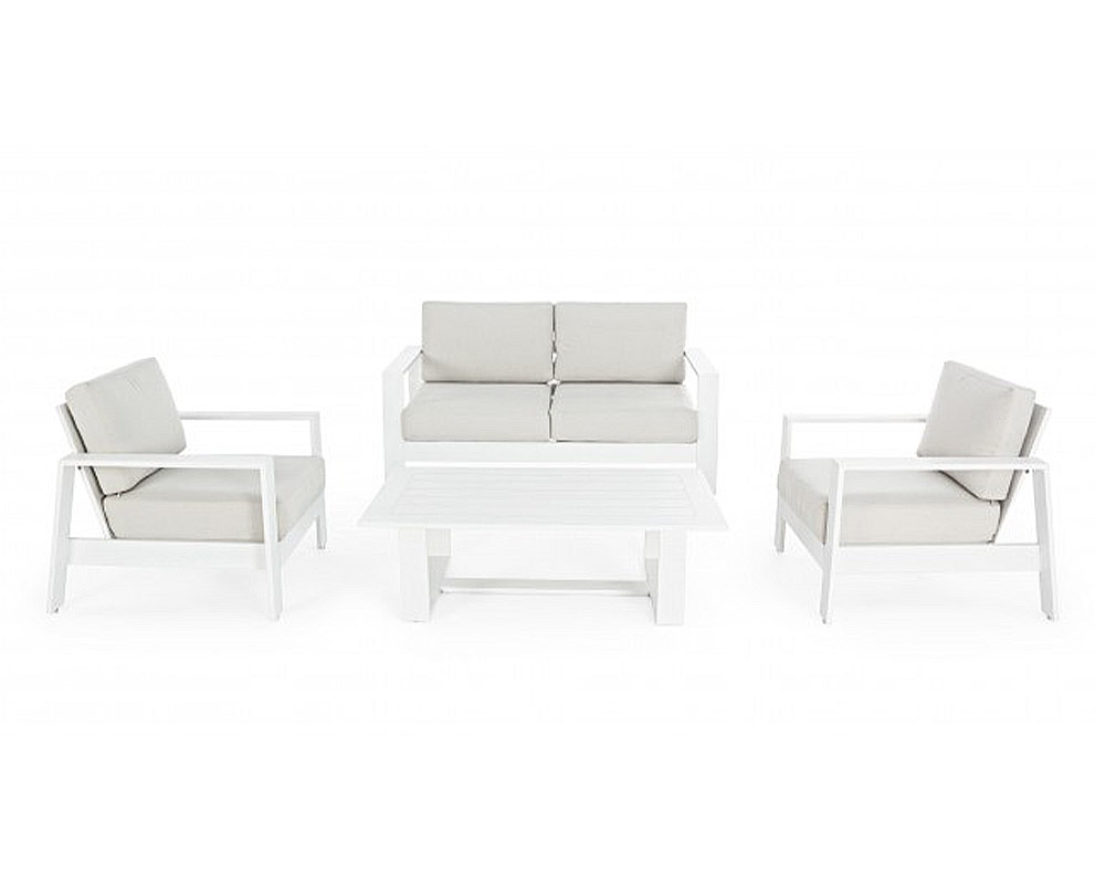 Set 4 Pz Salotto Atlantic con Cuscini Bianco e Tortora in Alluminio e Poliestere - immagine 2