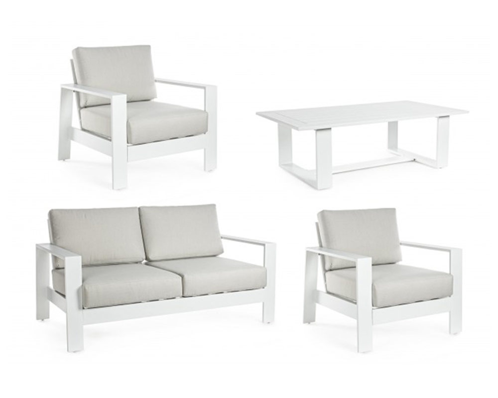 Set 4 Pz Salotto Atlantic con Cuscini Bianco e Tortora in Alluminio e Poliestere - immagine 3