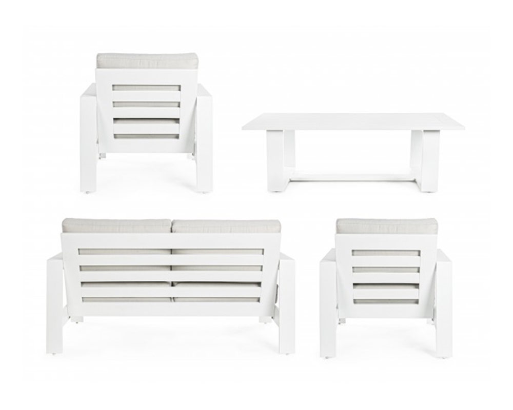 Set 4 Pz Salotto Atlantic con Cuscini Bianco e Tortora in Alluminio e Poliestere - immagine 6