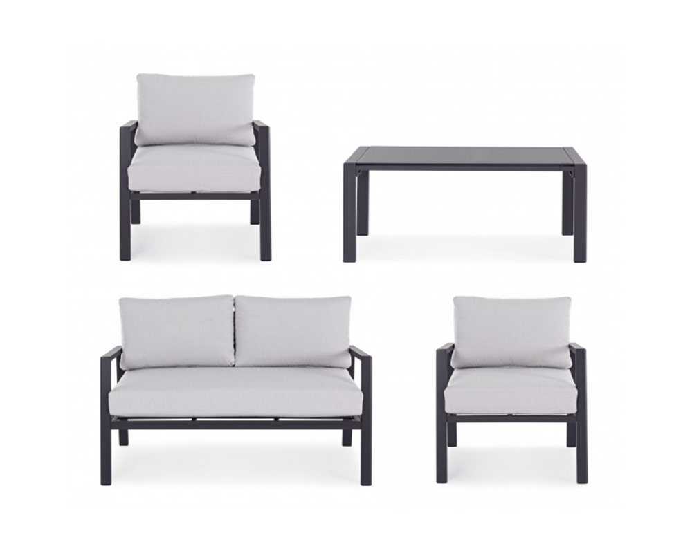 Set 4 Pz Salotto Koral con Cuscini Antracite e Grigio in Alluminio - immagine 3