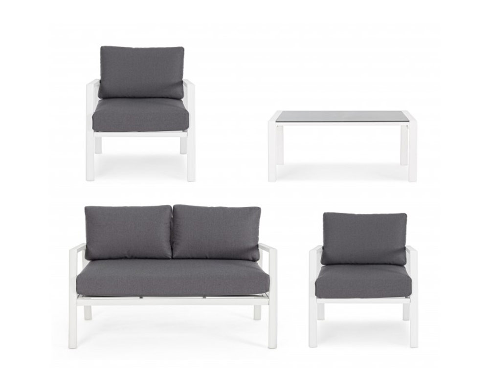 Set 4 Pz Salotto Koral con Cuscini Bianco e Grigio Scuro in Alluminio - immagine 3