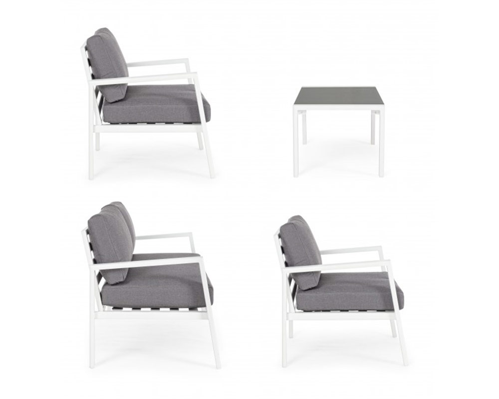 Set 4 Pz Salotto Koral con Cuscini Bianco e Grigio Scuro in Alluminio - immagine 5