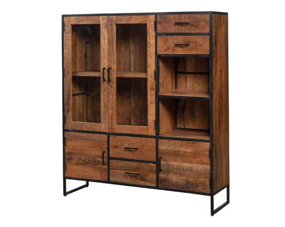 Vetrina 4 Ante e 4 Cassetti Bristol 140x40x160cm in Legno Massello – Agora