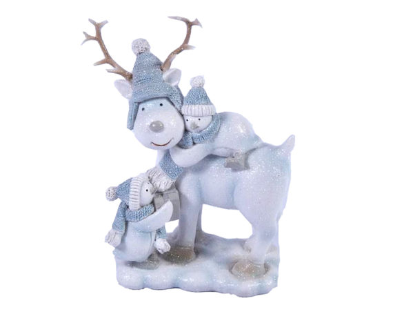 Statuetta renna con pinguini resina