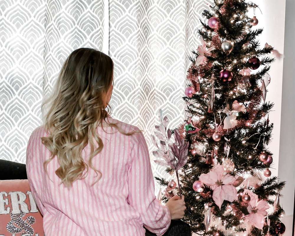 Ramo c-foglie rosa glitter - immagine 2