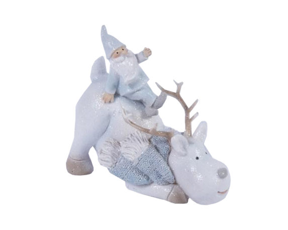 Statuetta renna con babbo natale resina