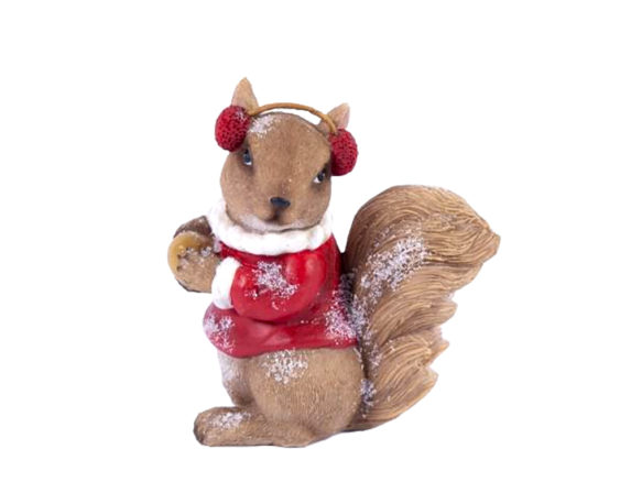 Statuetta scoiattolo in abito babbo natale resina