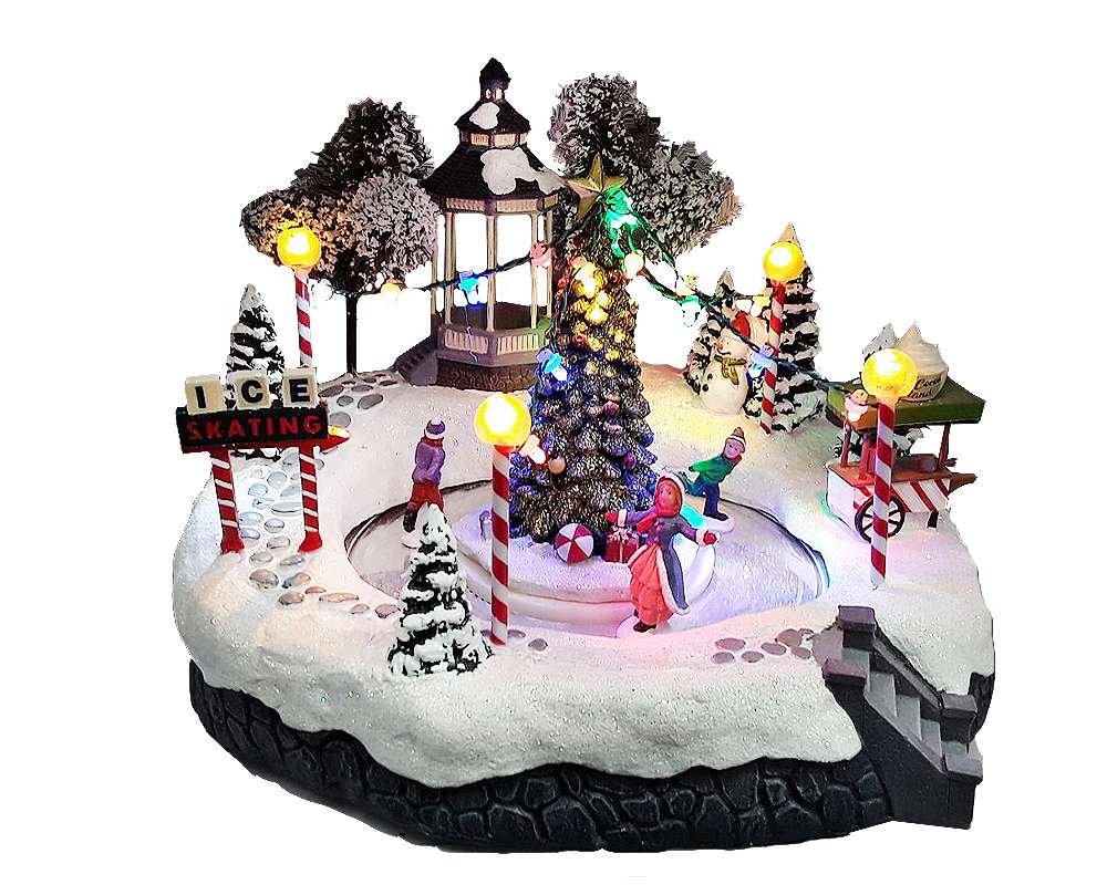 Parco con pattinatori ed albero c-led e musica in movimento