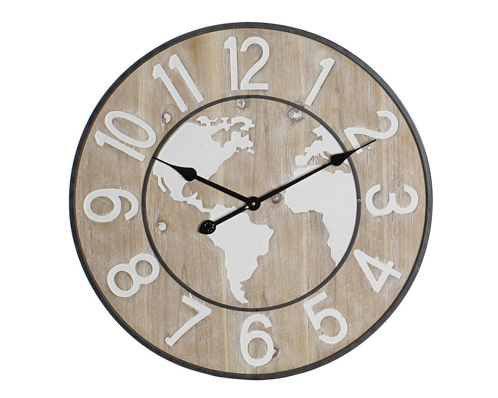 Orologio parete mappamondo legno