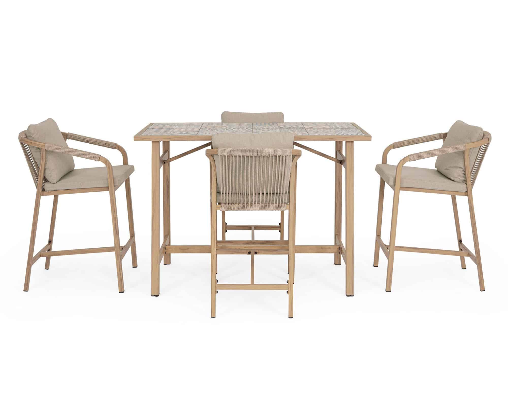 Set Tavolo Bar e 4 Sgabelli Kalimera Desert Piano con Mattonelle Nocciola 140x73x100cm in Alluminio - Bizzotto - immagine 3