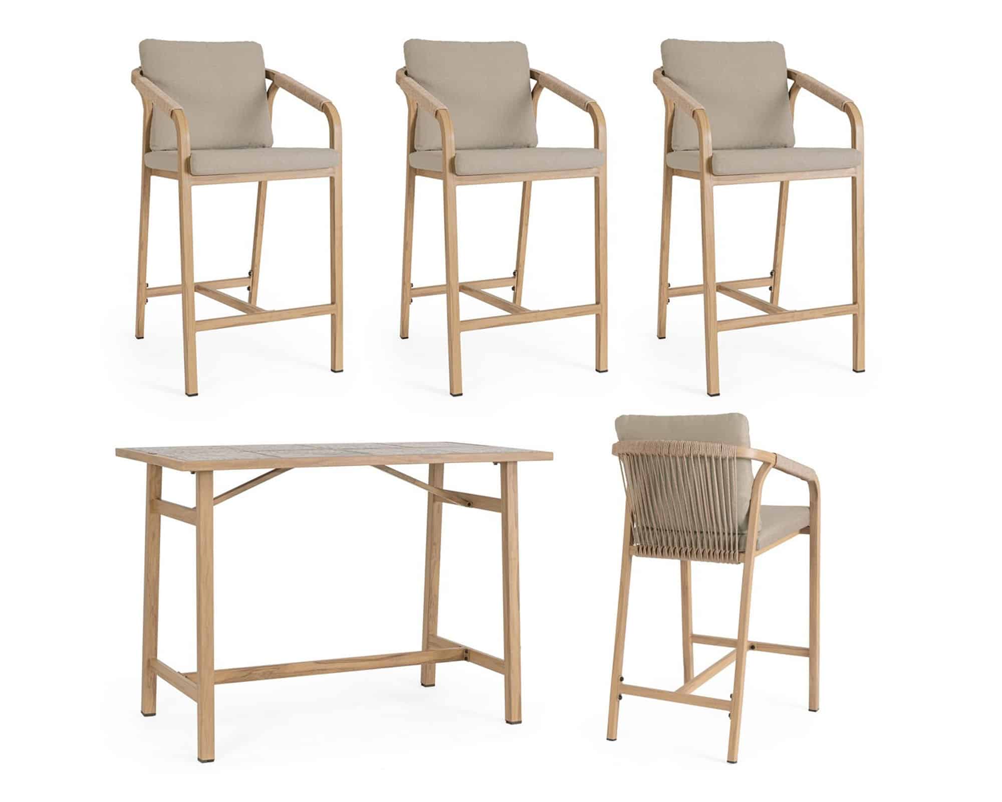 Set Tavolo Bar e 4 Sgabelli Kalimera Desert Piano con Mattonelle Nocciola 140x73x100cm in Alluminio - Bizzotto - immagine 4