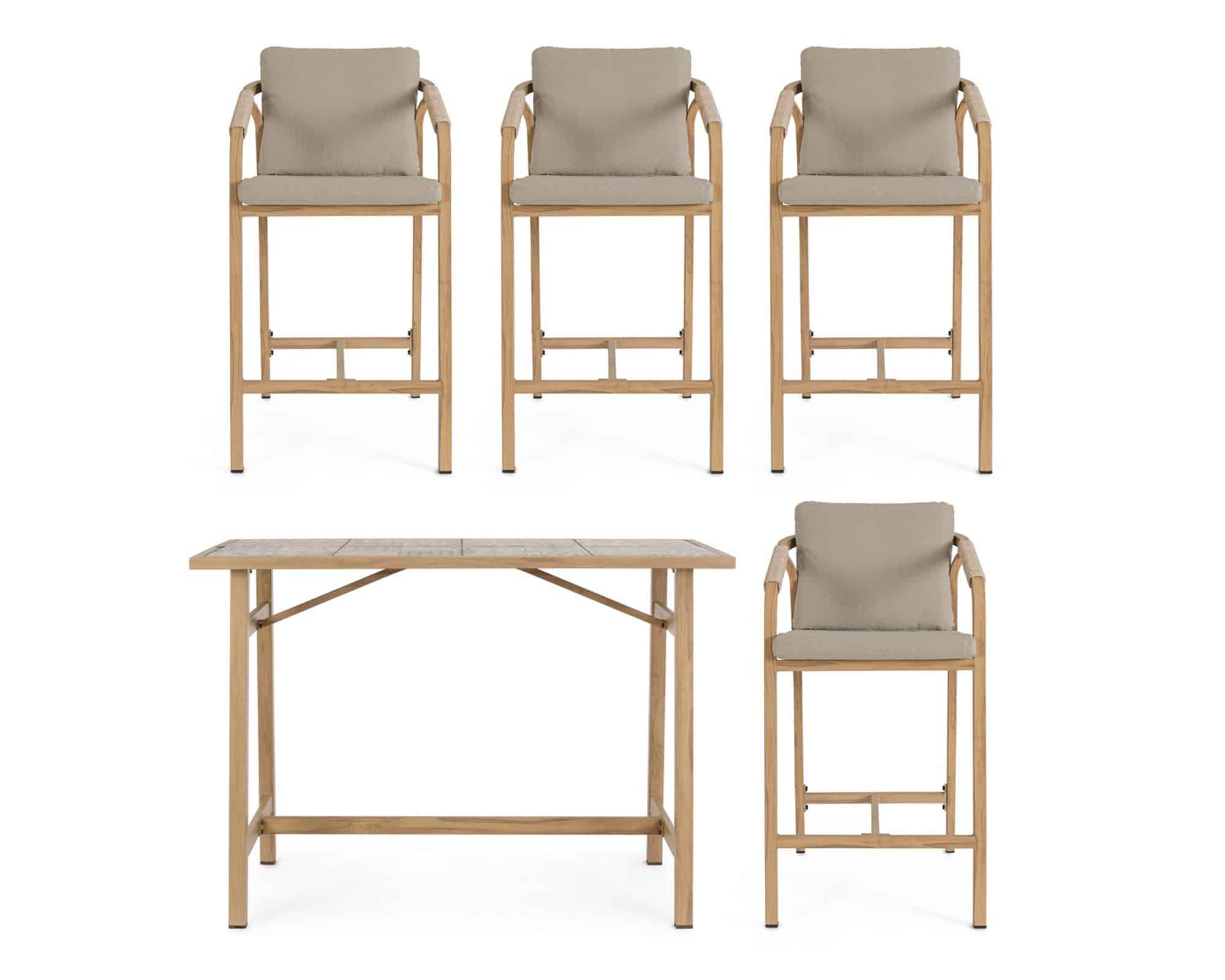 Set Tavolo Bar e 4 Sgabelli Kalimera Desert Piano con Mattonelle Nocciola 140x73x100cm in Alluminio - Bizzotto - immagine 5