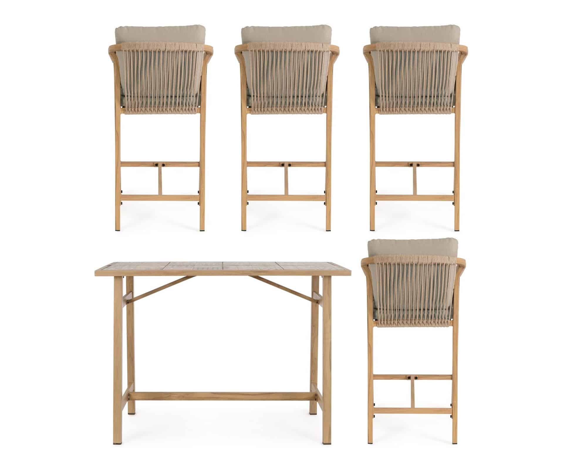 Set Tavolo Bar e 4 Sgabelli Kalimera Desert Piano con Mattonelle Nocciola 140x73x100cm in Alluminio - Bizzotto - immagine 7