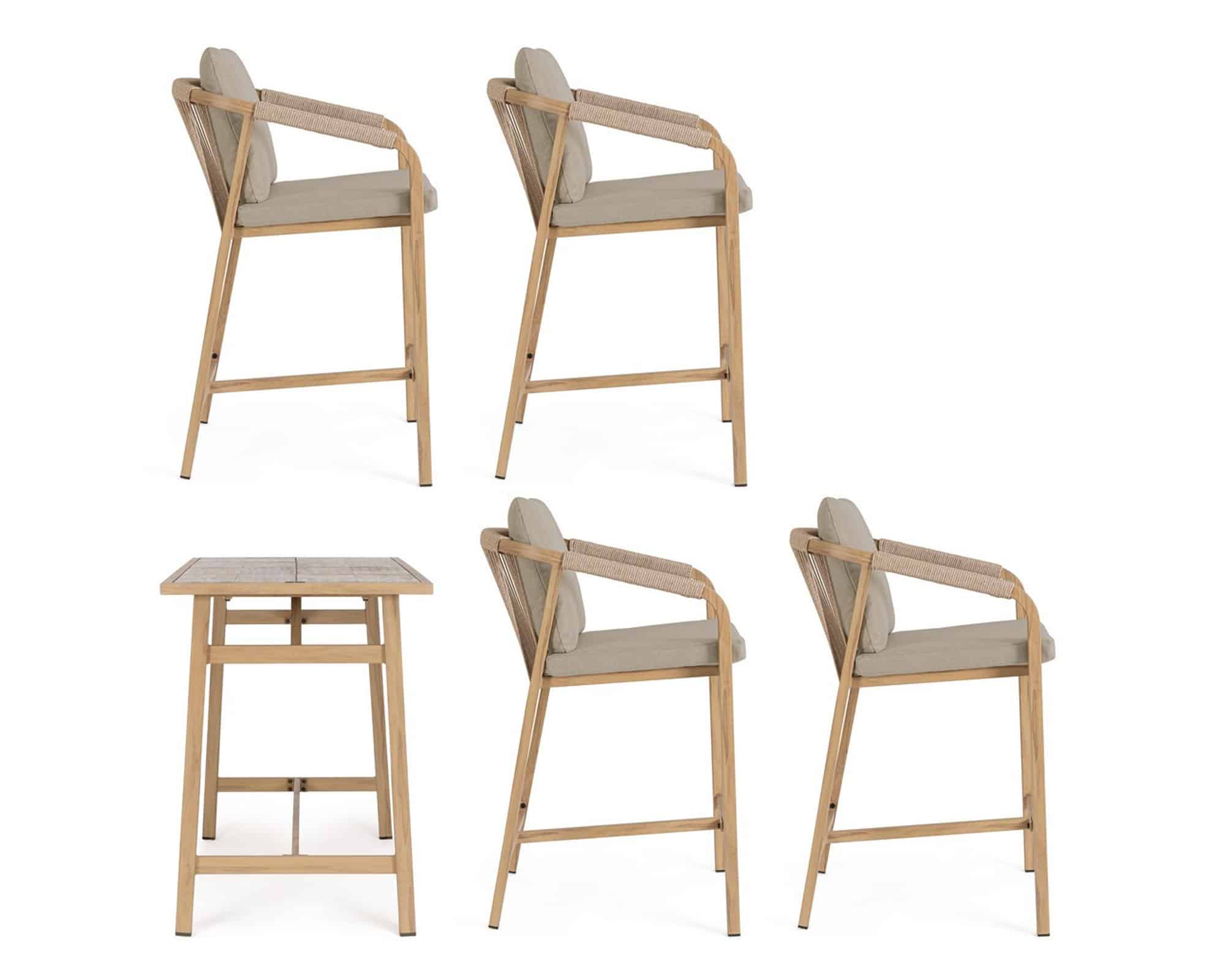 Set Tavolo Bar e 4 Sgabelli Kalimera Desert Piano con Mattonelle Nocciola 140x73x100cm in Alluminio - Bizzotto - immagine 6
