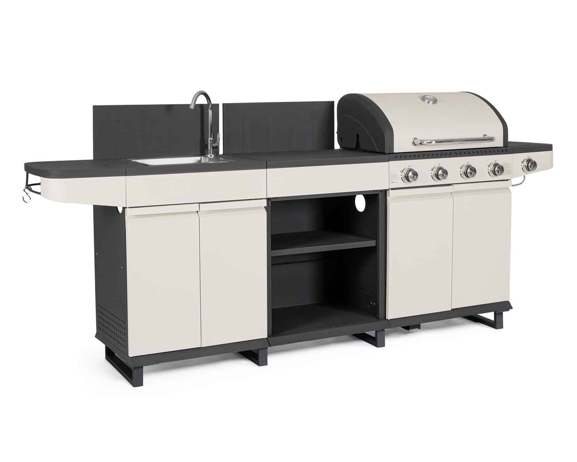 Cucina a Gas Annarita Beige e Antracite 253x57x116cm in Acciaio e Ghisa - Bizzotto