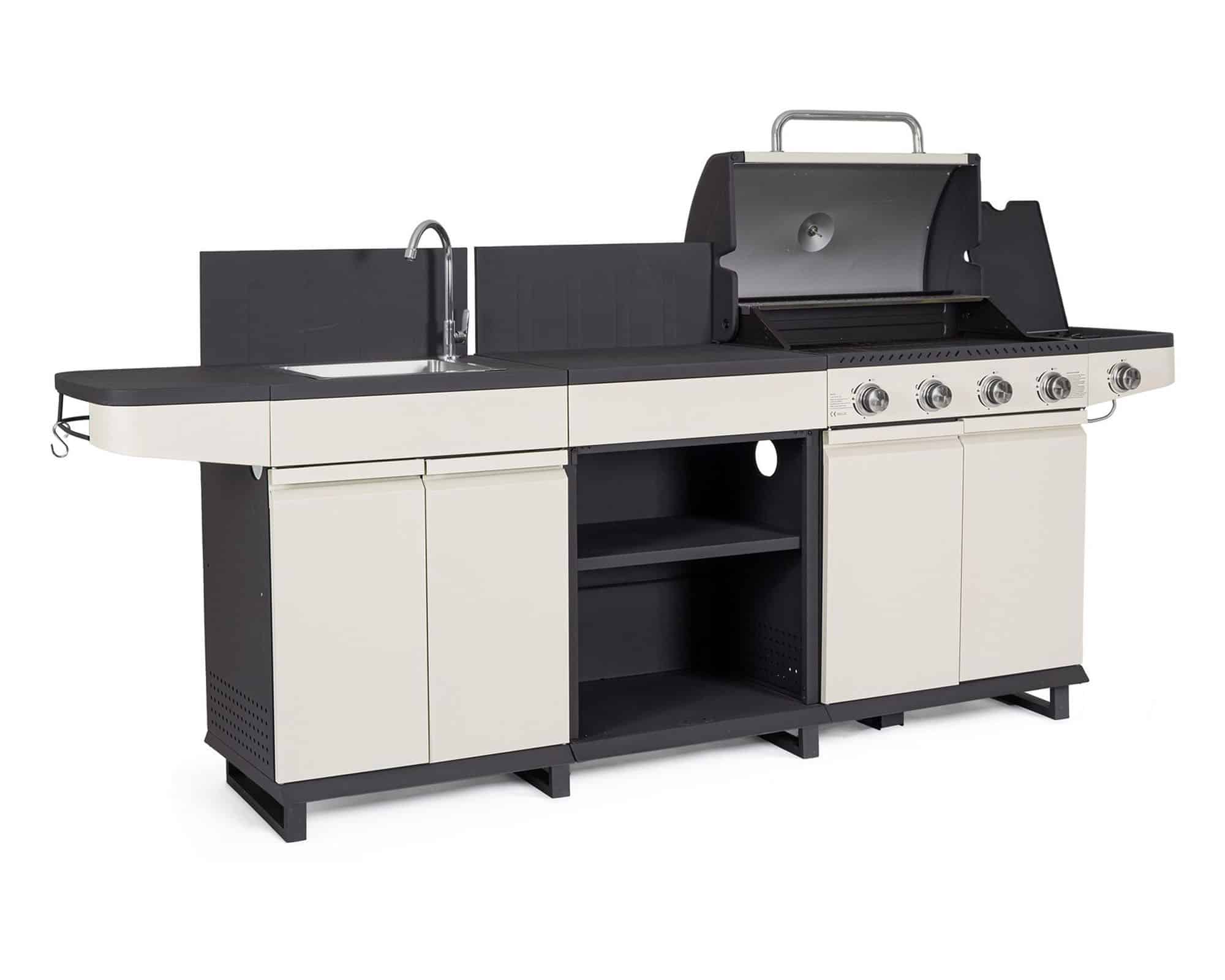 Cucina a Gas Annarita Beige e Antracite 253x57x116cm in Acciaio e Ghisa - Bizzotto - immagine 2