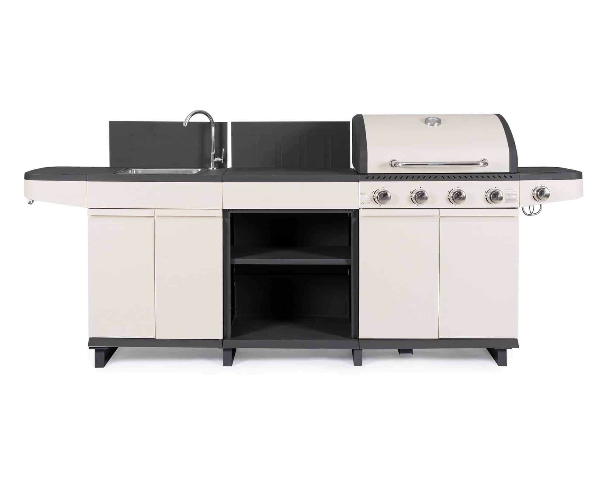Cucina a Gas Annarita Beige e Antracite 253x57x116cm in Acciaio e Ghisa - Bizzotto - immagine 3