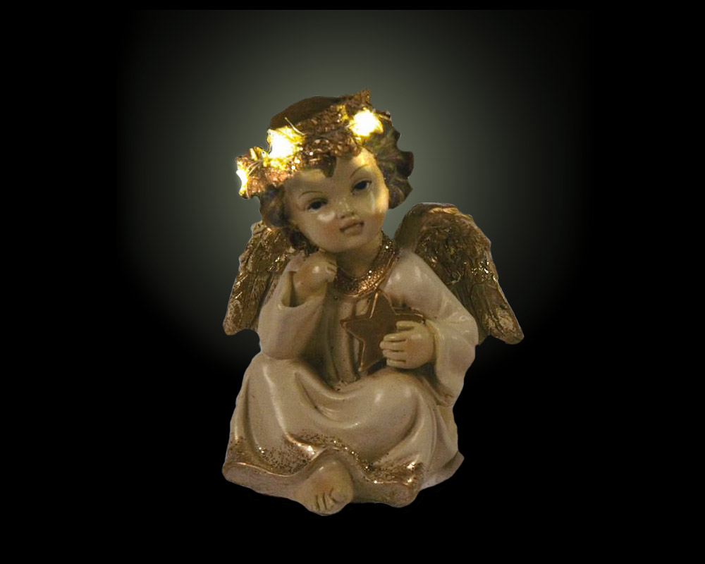 Angelo seduto c/corona led - immagine 2