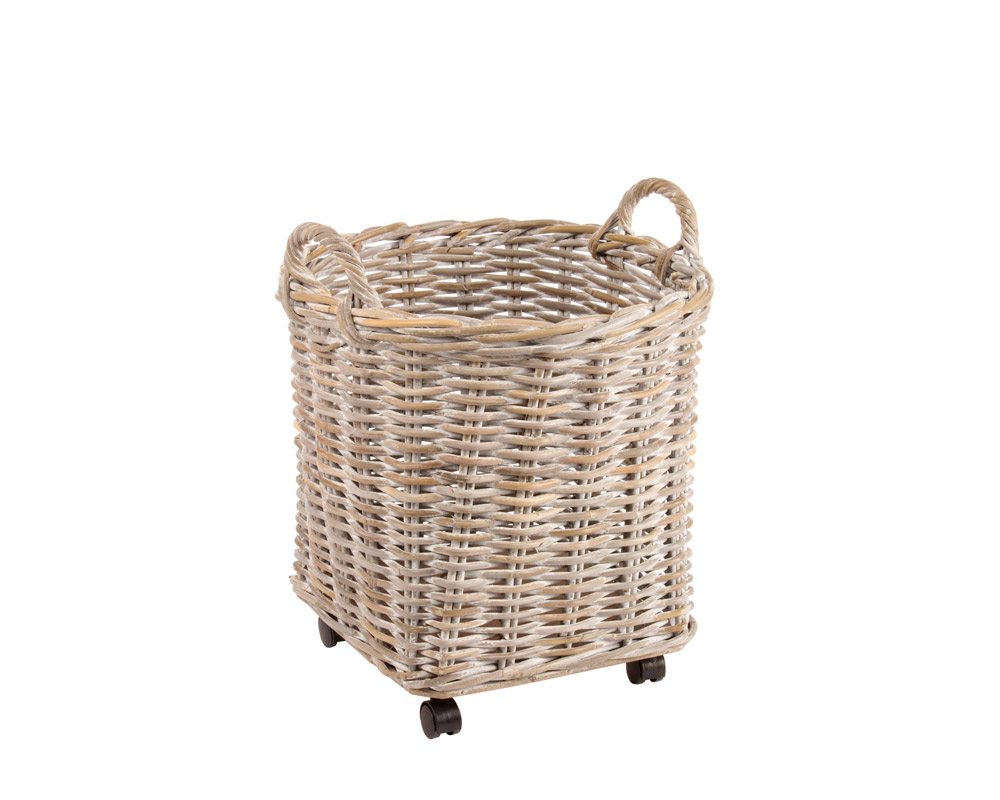 Cesto con Ruote Warna Small Beige in Rattan