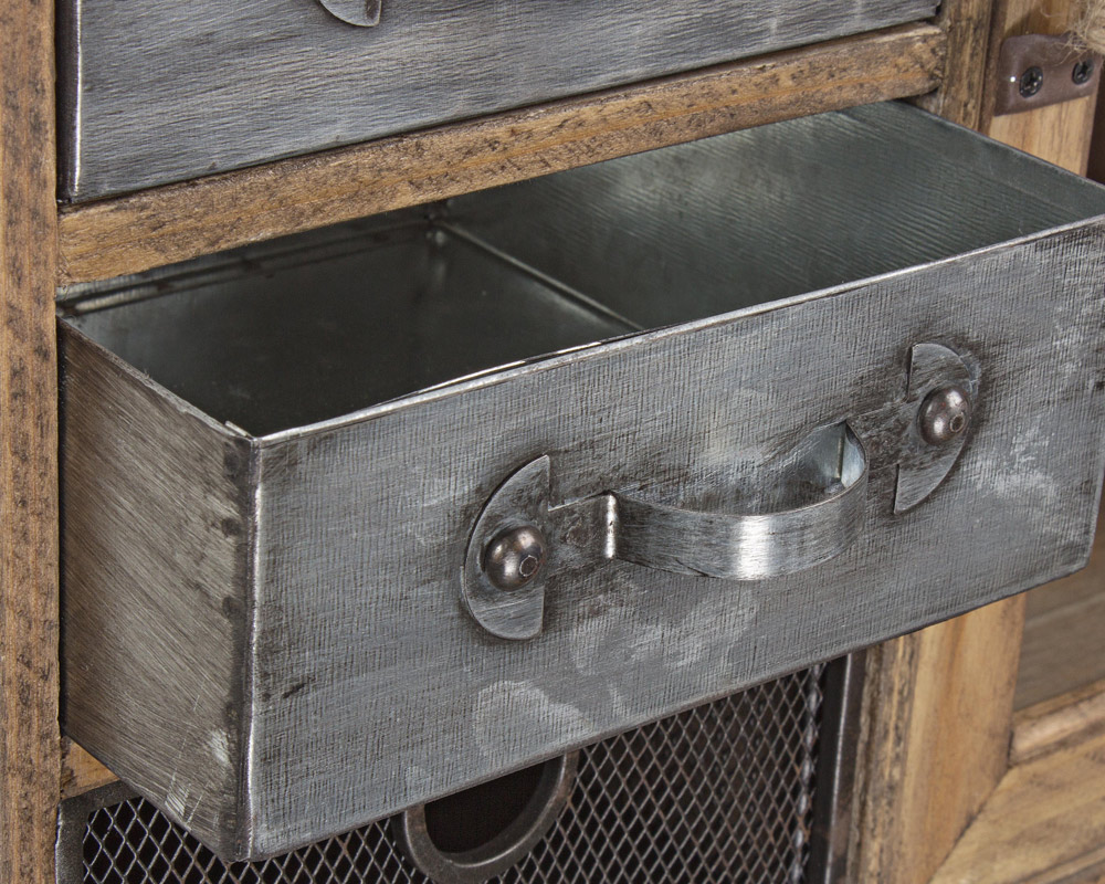 Pensile Officina 10 Cassetti e 1 Anta in Legno, Ferro e Zinco - immagine 3