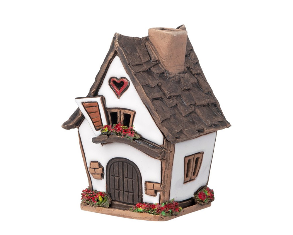 Casetta porta tealight bianca c-cuori 10h terracotta