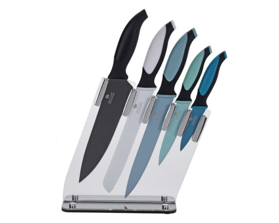 Set coltelli 5Pz colorati c/ceppo trasparente