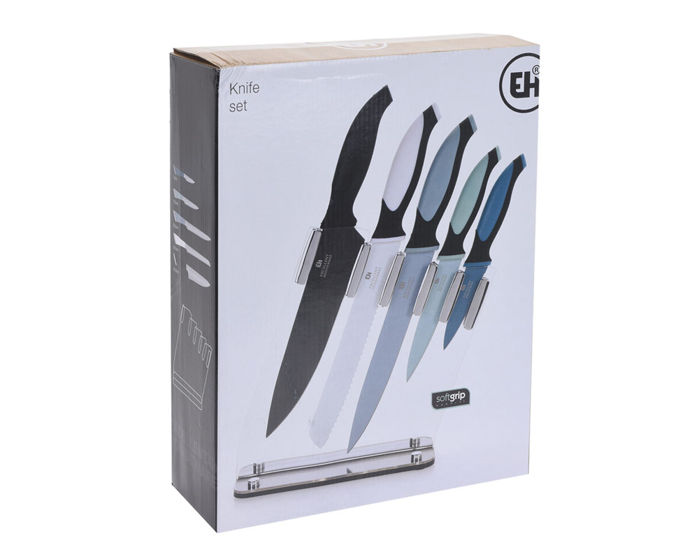 Set coltelli 5Pz colorati c/ceppo trasparente - immagine 3