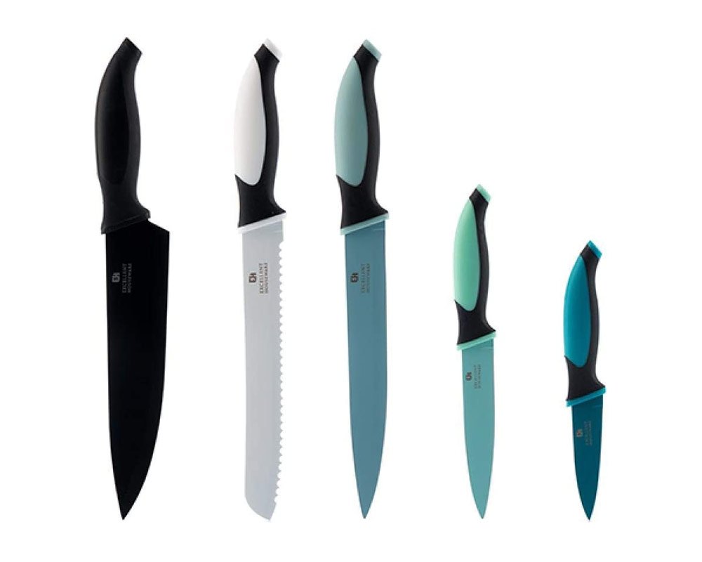 Set coltelli 5Pz colorati c/ceppo trasparente - immagine 2