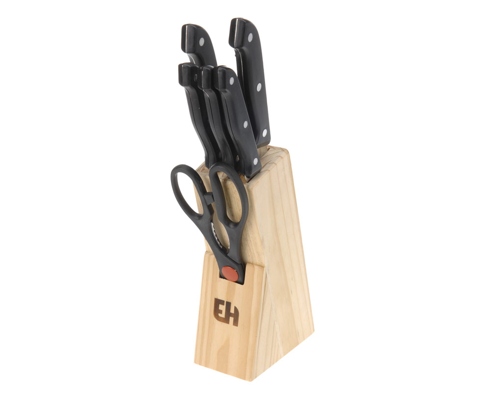 Set 7 Pz Coltelli con Ceppo in Legno e Acciaio