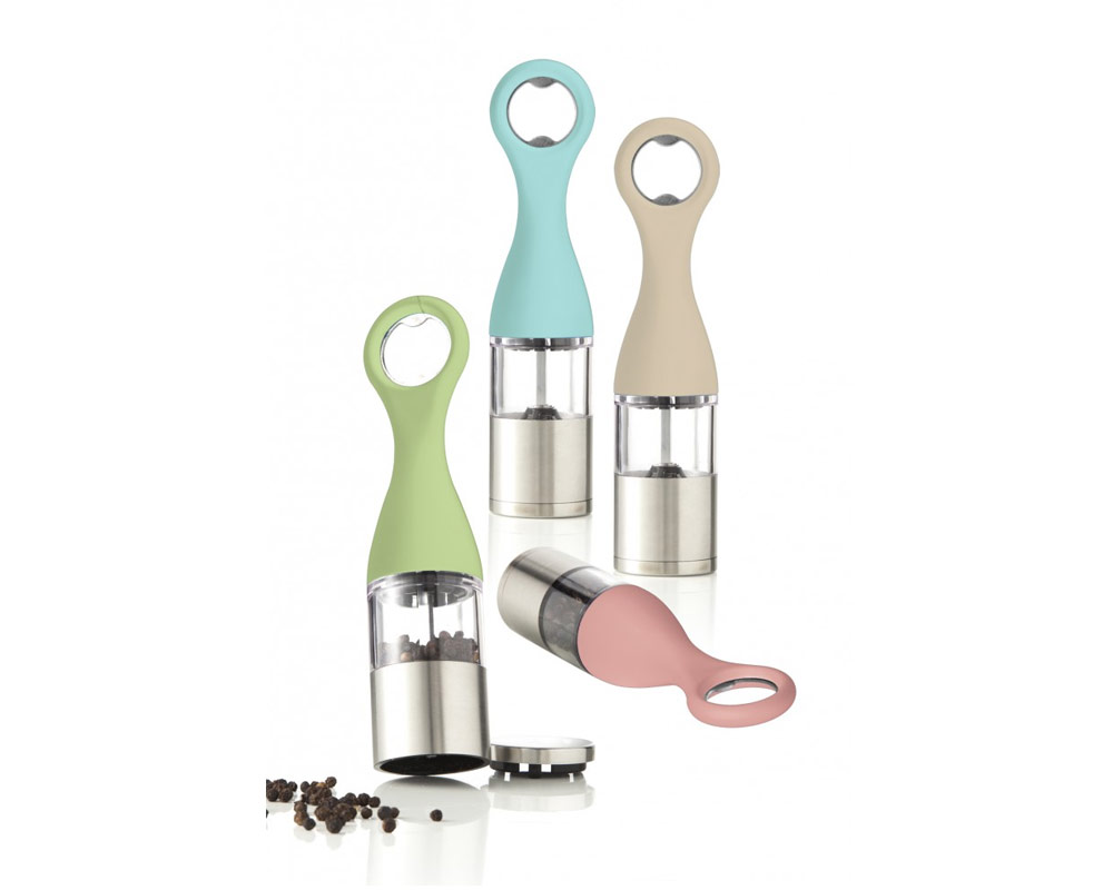 Macinapepe e Apribottiglia Birillo Assortito in Ceramica, Acciaio e Plastica