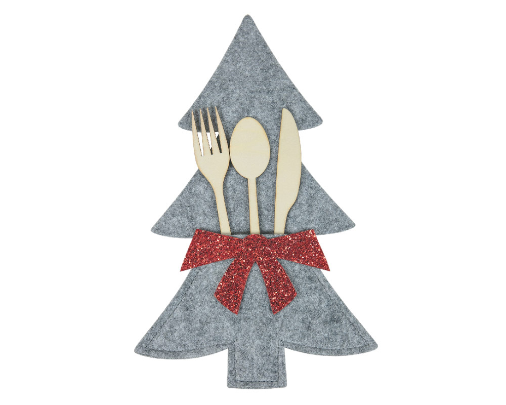 Porta posate albero natale c-fiocco glitter