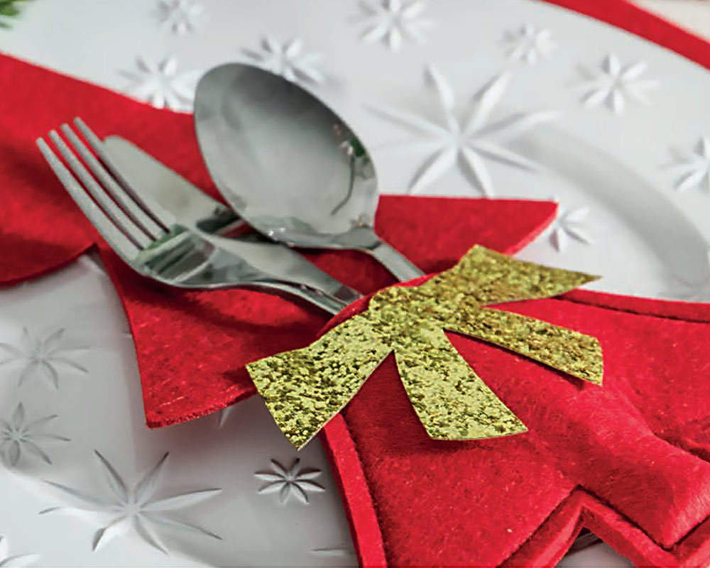 Porta posate albero natale c-fiocco glitter - immagine 3